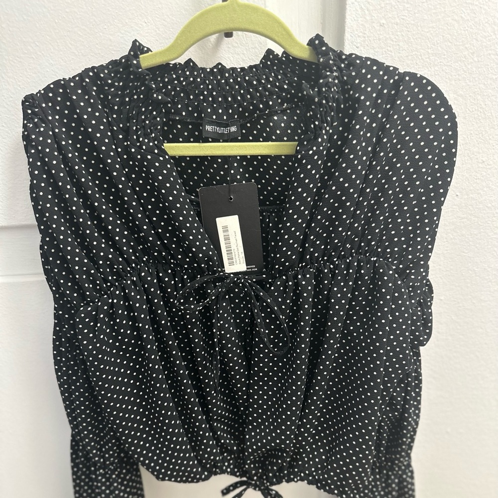 Prettylittlething Black polka dot blouse